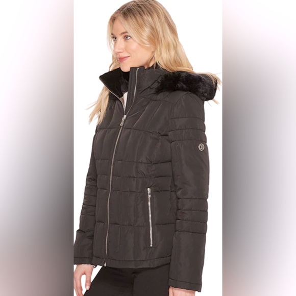 Calvin Klein Puffy Coat with Removable Faux Fur Hood - Picture 2 of 8